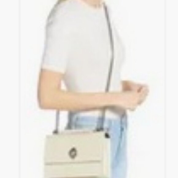 Kurt Geiger Leather Shoreditch Flap Cnvrtbl Corssbody Bag in Bone w/Mirror NWT - Picture 6 of 9